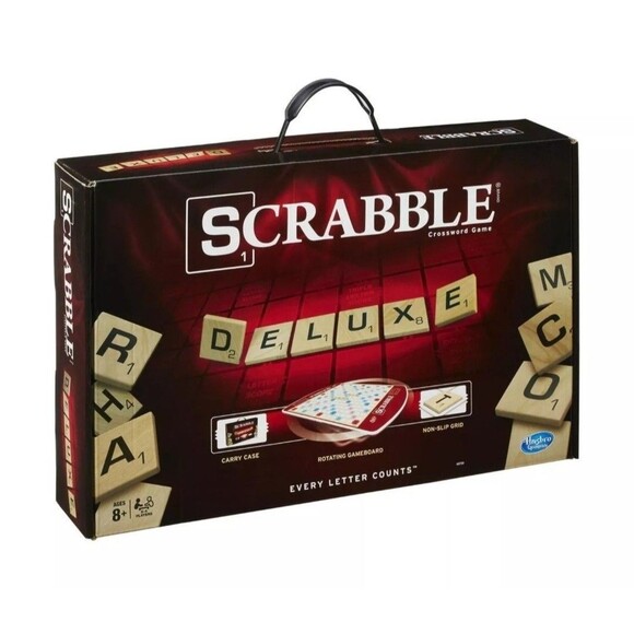 Hasbro Scrabble Game Deluxe Edition Board Game Rotating Carry Case New Open Box - Picture 10 of 11